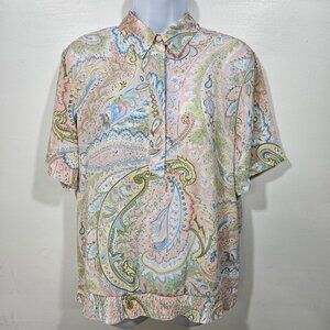 Alfred Dunner Vintage Short Sleeved Blouse -‎ Floral and Paisley Size 10 (SH27)